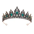 Vintage bronze tiara with deep green teardrop crystals and black rhinestones - Antique Gold Black Rhinestone and Green