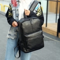 Mochila clásica negra de cuero PU para hombre con doble cremallera para viajes casuales - Estilo 9806 / Negro