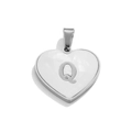 Silver stainless steel heart pendant with letter Q engraving for DIY necklaces - Letter Q / Steel