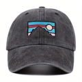 Dark gray washed cotton baseball cap with vintage mountain embroidery and curved brim - Adjustable / Charcoal Grey