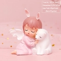 Cute pink angel girl resin cake topper with rabbit ears and holding a small bear - 1121-6 Hugging Bear Pink