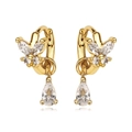 Orecchini a farfalla dorati con zirconi e pendenti in cristallo a goccia trasparente - Oro 18K (Zircone Bianco)