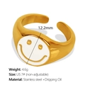 18k gold plated stainless steel ring with white smiley face design and US size 7 details - US Size 7 (Non-adjustable) / Gold White Smiley