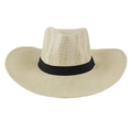 Cappello da cowboy in paglia beige chiaro a tesa larga con nastro nero per l'estate - Taglia Unica 58cm Circonferenza / Falda Larga Cowboy Griglia Fine - Beige