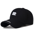 Classic black cotton baseball cap with white BE 3D embroidery and side lettering detail - Black with White Embroidery