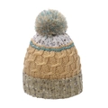Berretto in maglia spessa con pompon a righe e fodera in pile calda per donna in inverno - M(56-58cm) / Patchwork Beige e Tesa Verde (C)