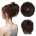 Messy dark brown synthetic hair bun extension with elastic band for women hairstyle - Medium Brown