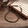 Bohemian choker necklace with coconut shell wood beads and turquoise accents - Brown Wood Turquoise (ZJ11063)
