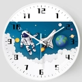8-Zoll Astronauten Wanduhr mit leisem Uhrwerk für das Kinderzimmer im Weltraum-Design - Weltraumshuttle / S