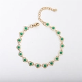 Detailed top view of 18k gold-plated bracelet with elegant green heart-shaped charms - 17+5cm / Green