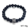 Lava stone bead bracelet with 8mm black matte beads and antique silver metal spacer - Letter I (KB122505-Z) / 8mm