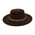 Men's retro dark brown wide brim wool felt jazz hat with jeweled gold ethnic band - One Size / Coffee (Crushed Gemstone)
