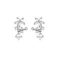 Elegant S925 silver flower stud earrings with sparkling round zircon pendant on white background - Silver Style 9-Flower Dangle