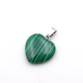 Green malachite heart pendant with unique black stripes and silver metal clasp - Malachite