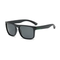 Matte black polarized sports sunglasses with green temple accents for cycling and driving - Green Mark Grey Lens