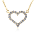 Close-up of heart-shaped pendant with white crystals and gold-plated chain - 1ct D Color Moissanite / 18K Gold