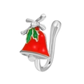 U-shaped non-pierced nose ring featuring a red enamel Christmas bell and silver bow - 04 Antique Silver Bell