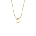 Detail of 18K gold stainless steel necklace with uppercase letter D pendant on snake chain - Style D