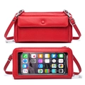 Rote Crossbody-Handytasche aus Leder mit Touchscreen-Fenster und Lychee-Muster - Rot
