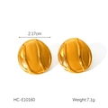 Detalle de pendientes redondos con textura ondulada en acero chapado en oro de 18k - Estilo Ovalado con Textura de Ondas (HC-E10160) / Dorado