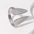 Unique wing design titanium steel open ring with polished silver finish for women - Steel