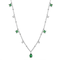 Elegante collana vintage con gemme di smeraldo verdi e pietre bianche su catena d'argento - Collana di Strass Smeraldo Platino