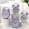Vintage 3-inch silent twin bell alarm clock with cute cartoon animal dial in purple and white - Random Color (Silent Movement)