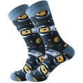 Mid-calf cotton socks featuring cartoon astronaut lion prints in deep grey and blue - Size 39-45 / Lion Astronaut
