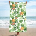 Double-sided microfiber beach towel with tropical pineapple and palm leaf print - B31-Pineapple and Tropical Leaves