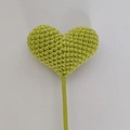 Handmade green crochet heart flower on a stem for creative gift arrangements - Matcha Green