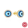 Boucles d'oreilles œil porte-bonheur en argent S925 avec émail bleu et oxydes de zirconium - Argent 925 / Or - Œil du Mal