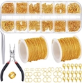 Golden jewelry making kit with lobster clasps, jump rings, chains, and pliers set - Imitation Gold