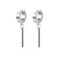 Minimalist silver surgical steel hoop earrings with cylinder bar pendants for men - Style 15 (Cylindrical Long Bar) / Silver