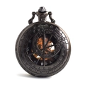 Vintage gunmetal skeleton pocket watch with roman numeral engraving and gold mechanical gears - Style 1 / Black