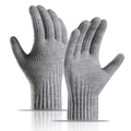 Warm gray knitted winter gloves for women with windproof ribbed cuffs and soft fleece lining - Vertical Stripe / Light Gray
