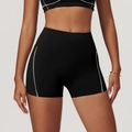 Schwarze High-Waist Yoga-Shorts für Damen mit weißen Kontrastnähten für Fitness - XL / Premium Schwarz