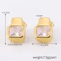 Minimalist geometric 18K gold plated copper earrings with square Czech diamond accents - Gold