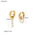 Asymmetric 18K gold-plated stainless steel pearl drop earrings with size measurements - Asymmetric Pearl Earrings (JDE201776)