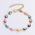 Buntes Evil Eye Emaille-Perlenarmband in Vergoldung mit verstellbarem Karabinerverschluss - Armband / Mehrfarbig