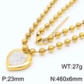 Collier pendentif cœur doré avec strass et chaîne à boules pour femme élégante - Collier à Perles Coeur Doré (KN234430-Z)