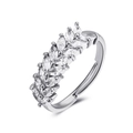Adjustable silver ring featuring marquise-cut zircons in a wheat-leaf design - White Gold Wheat Ear