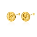 18K gold plated stainless steel coin portrait stud earrings with embossed relief design - Gold Coin Portrait Stud Earrings (4512)