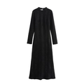Elegant black long sleeve maxi dress with shimmering texture and mock neck for parties - XS / Black
