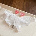 Elegant floral tassel earrings featuring pink resin hearts and white organza fabric - White-Layered Petals (925 Sterling Silver Earring Post)