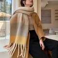 Écharpe épaisse à rayures beige, camel, gris et jaune avec de douces franges - 4# Beige Camel à Rayures