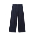 Deep blue high-waist wide-leg denim jeans with matching belt on white background - XS / Pants