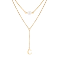 Collana a doppio strato dorata da donna con perla bianca e un ciondolo a forma di C - Stile Lettera C (NC-1930G-C)