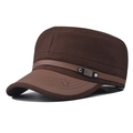 Stylish brown cotton military cadet cap for men with flat top and star embroidery - Adjustable / Coffee