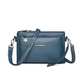 Blue minimalist PU leather crossbody bag with multiple zip compartments and dual straps - Lake Blue