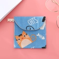 Blue canvas sanitary pad pouch with cute orange cat patterns and beige lace handle - Blue Cat